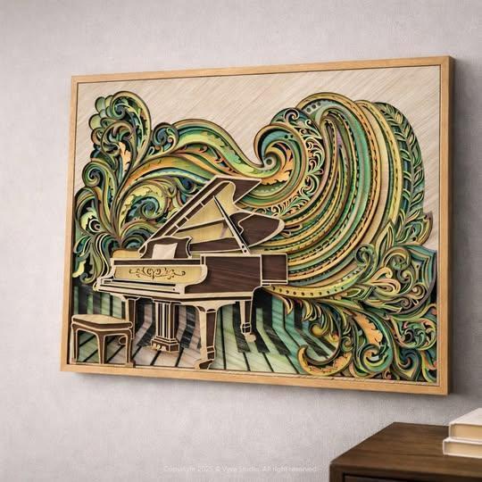 Piano Wall Art | 3D Mandala Laser Cut Wood Decor | Music Lover Gift Handmade